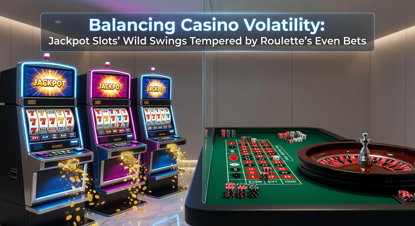 Vibrant casino floor showing jackpot slot machines flashing lights next to roulette tables with players placing even-money bets