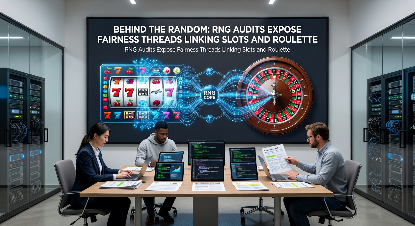 Graph charts from a 2026 RNG audit report showing statistical distributions for slot spins and roulette outcomes, with passing certification icons