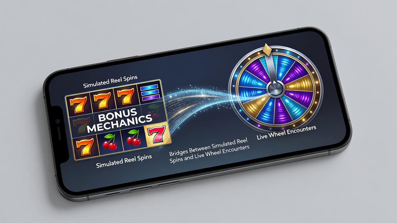 Close-up of smartphone screen showing bonus meter connecting slot symbols to roulette table layout