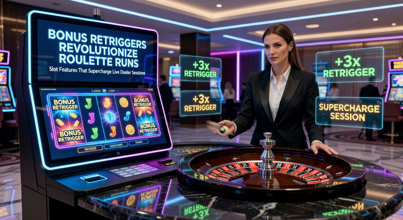 Vibrant slot machine screen showing cascading symbols during a bonus retrigger, with extra free spins activating amid glowing scatters