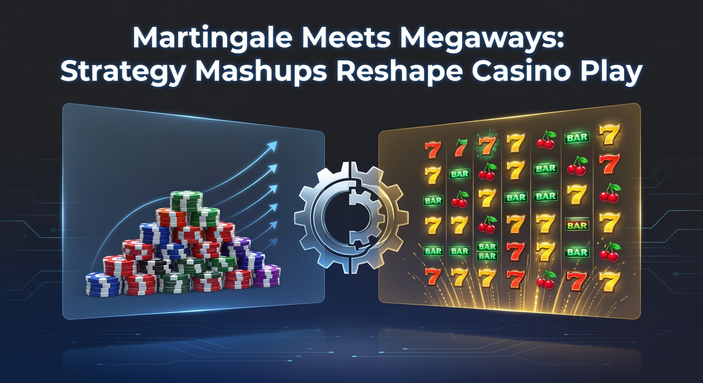 Dynamic casino screen showing Megaways slot reels alongside a Martingale betting chart, illustrating strategy fusion in action