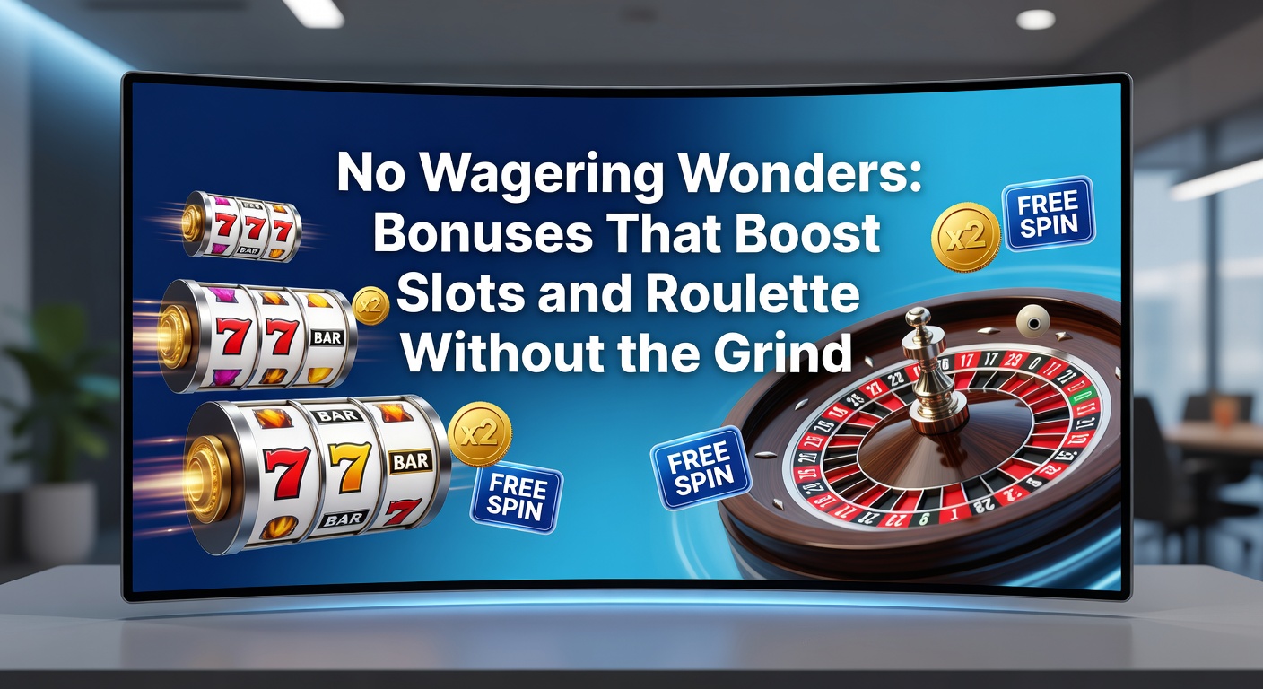 Vibrant casino scene showing slot reels spinning alongside a roulette wheel, highlighting bonus icons without wagering symbols