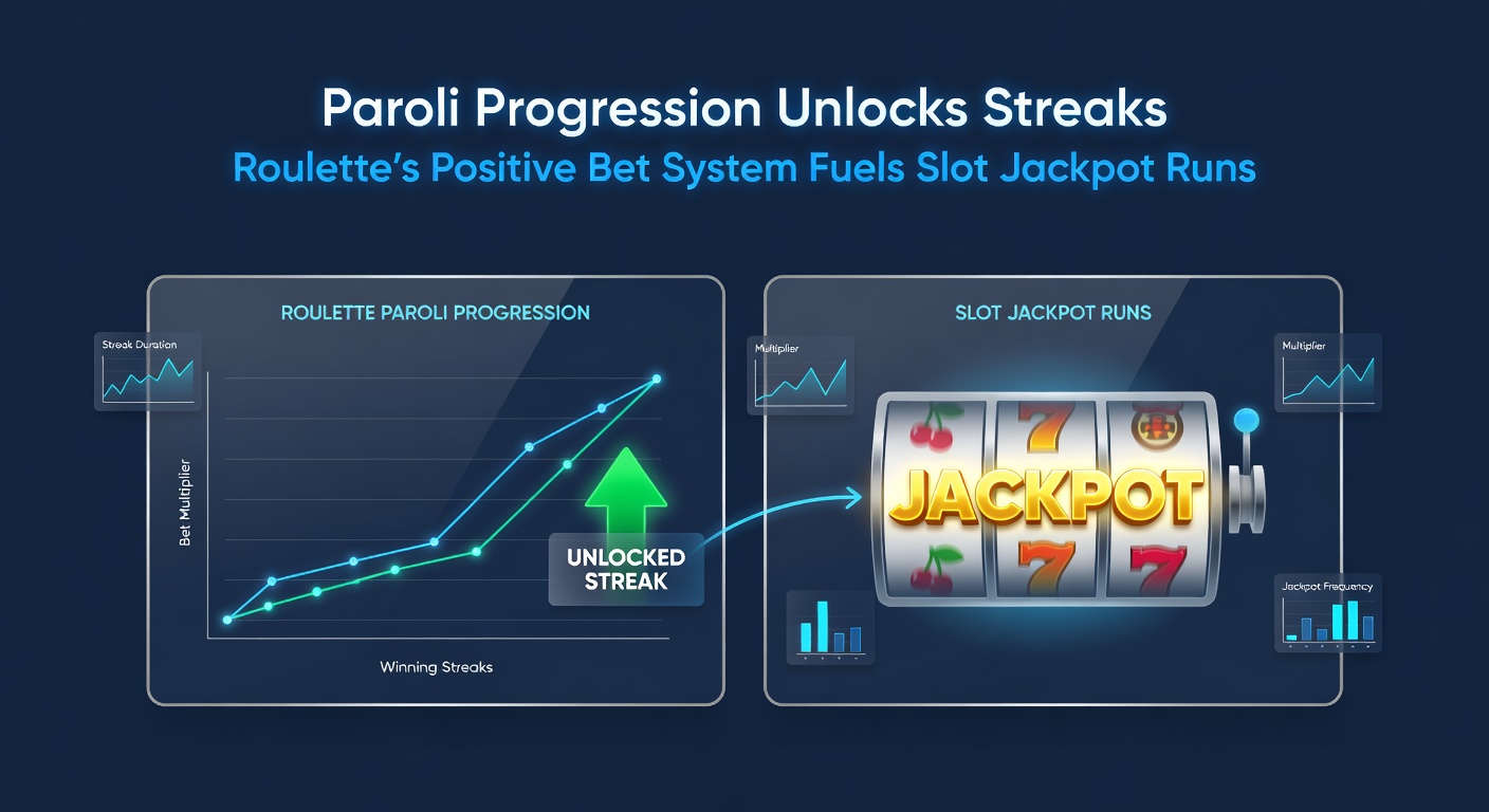 Dynamic graphic showing Paroli streaks evolving into slot jackpot triggers, with escalating bets aligning on progressive reels