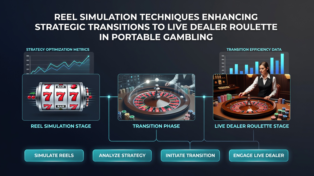 Split screen view of simulated roulette reels beside live dealer table on mobile device