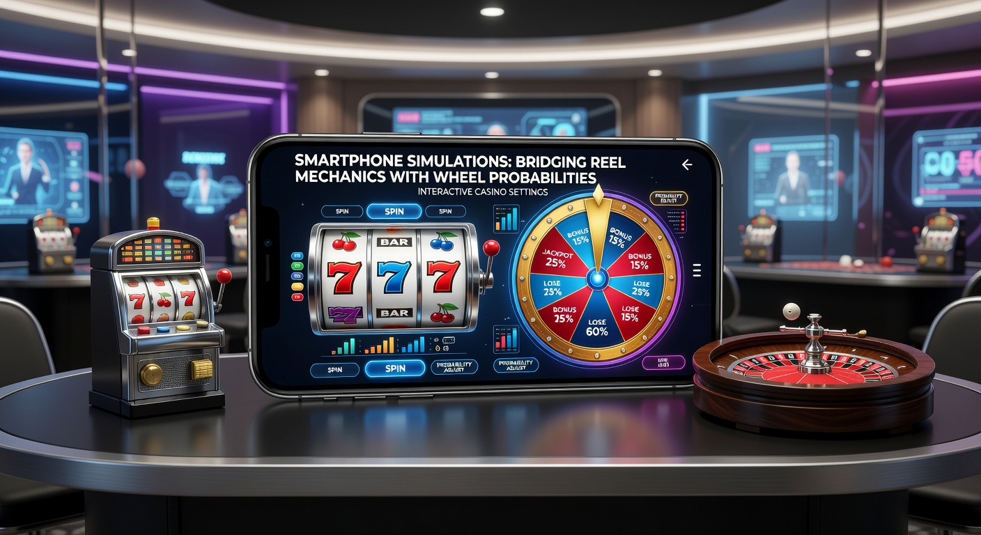 Smartphone displaying integrated slot reel and roulette wheel simulation interface on a casino app