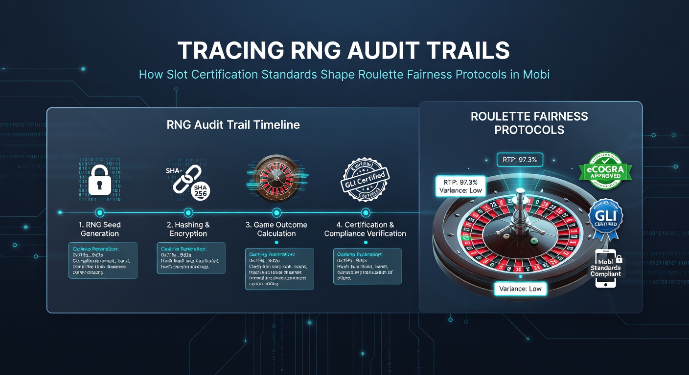 Flow diagram of RNG audit trail connecting slot certification records to mobile roulette verification checkpoints