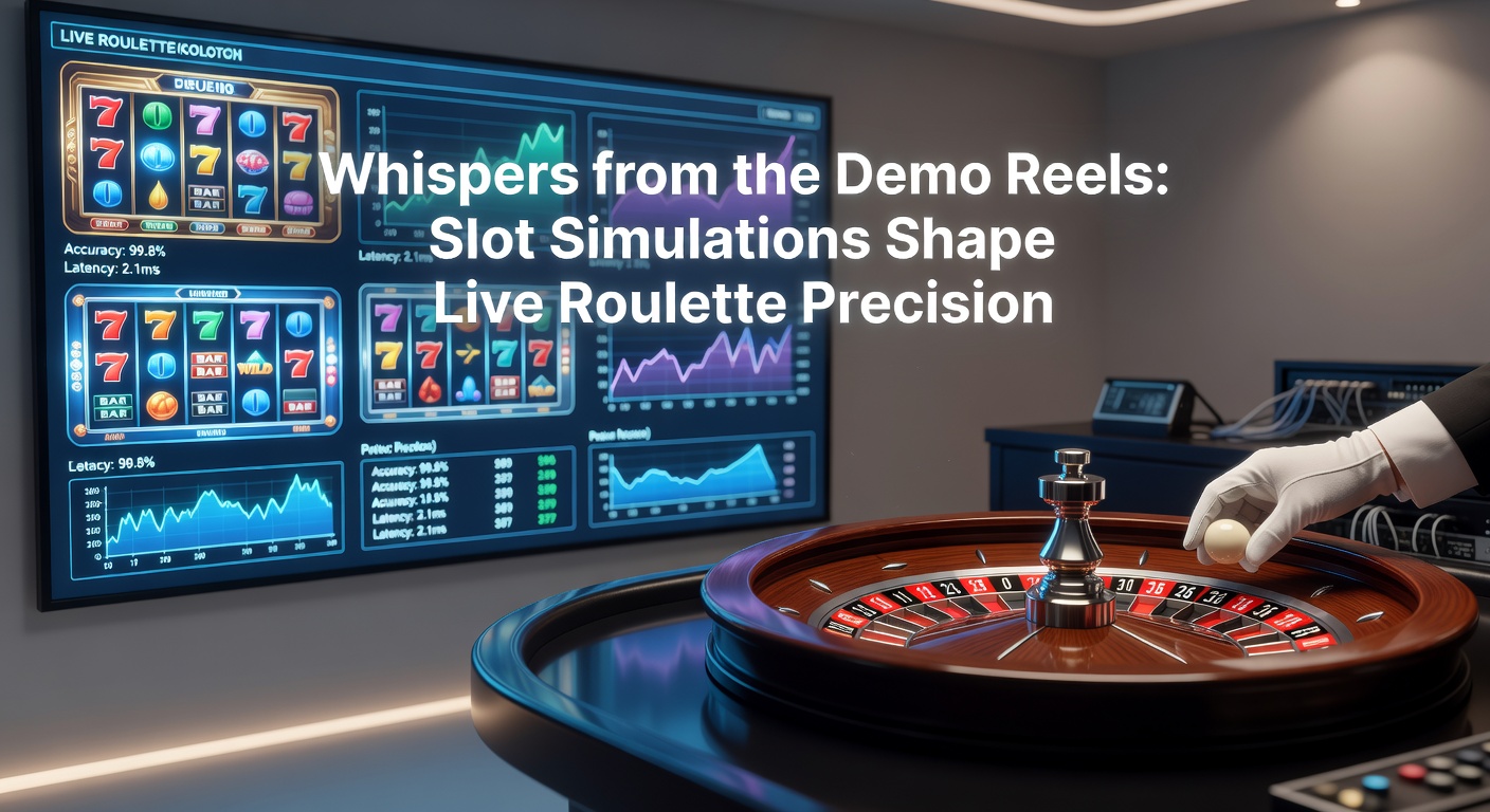 Animated demo slot reels spinning alongside a live roulette wheel, illustrating simulation precision